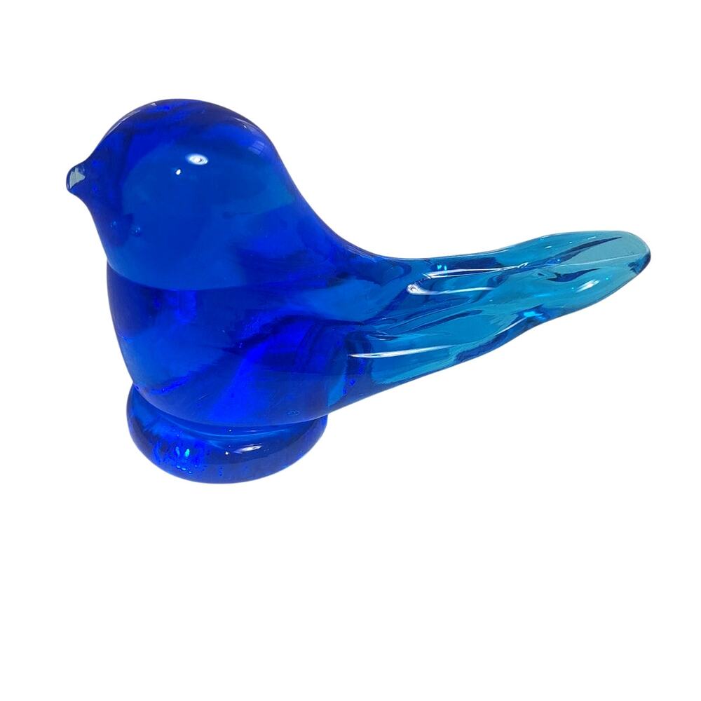 Vintage 1993 Lg Hand Blown Art Glass Blue Bird of Happiness Signed W Ward Dated